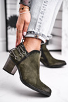 Botki Damskie Na Słupku Maciejka Wiosenne Skóra Oliwkowe 04812-24