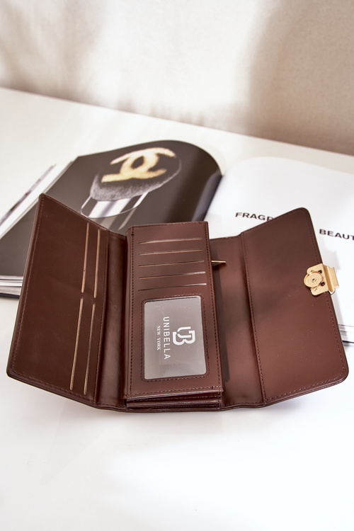 Eko Skórzany Gładki Portfel Damski Czekoladowy Erolia