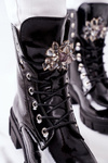 Botki Damskie Trapery Czarne Kryształy Tweten