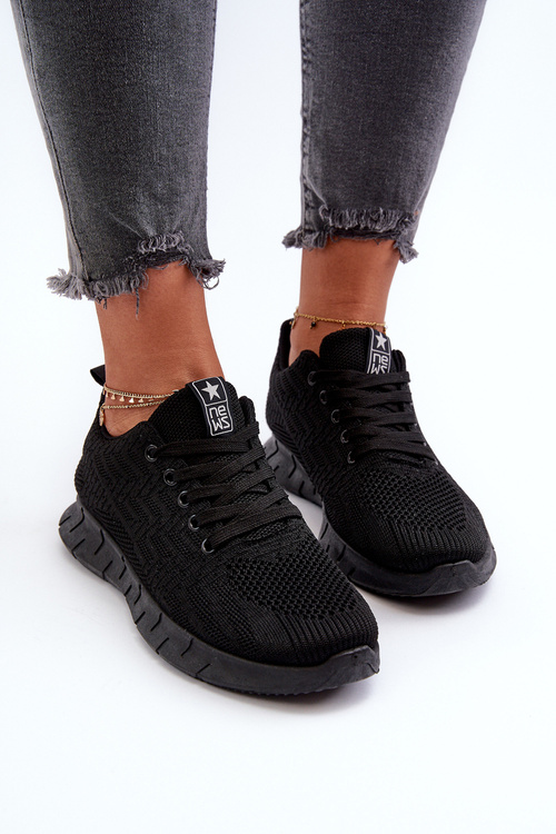 Materiałowe Buty Sportowe Damskie Czarne Kephope