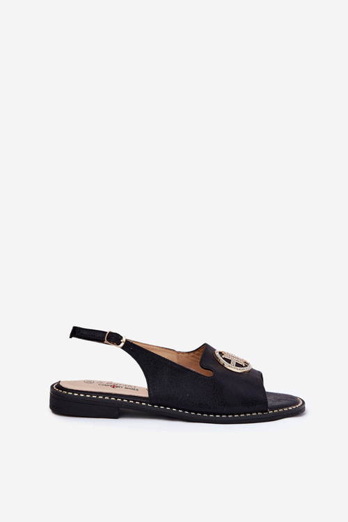 Sandały Damskie Na Płaskim Obcasie Z Ozdobą S.Barski KV51-002 Czarne