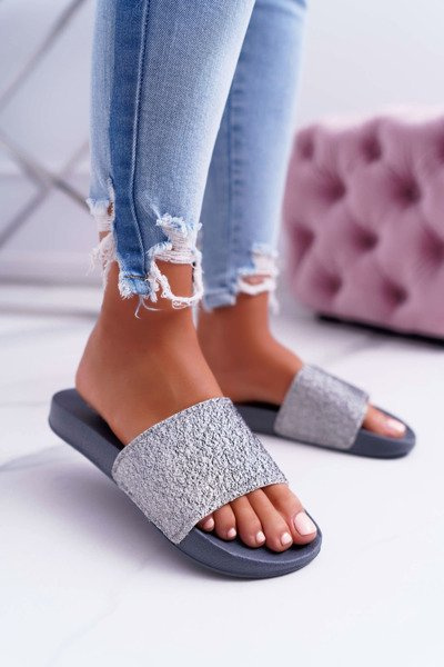 Klapki Damskie Big Star Brokatowe Szare AA274A162