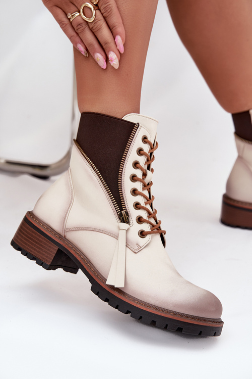 Botki Damskie Ocieplane Na Klocku Vinceza 58559 Beżowe