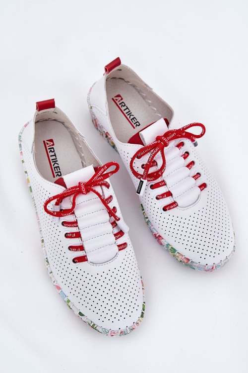 Skórzane Półbuty Na Wzorzystej Platformie Artiker 54C1567 Biało-Czerwone