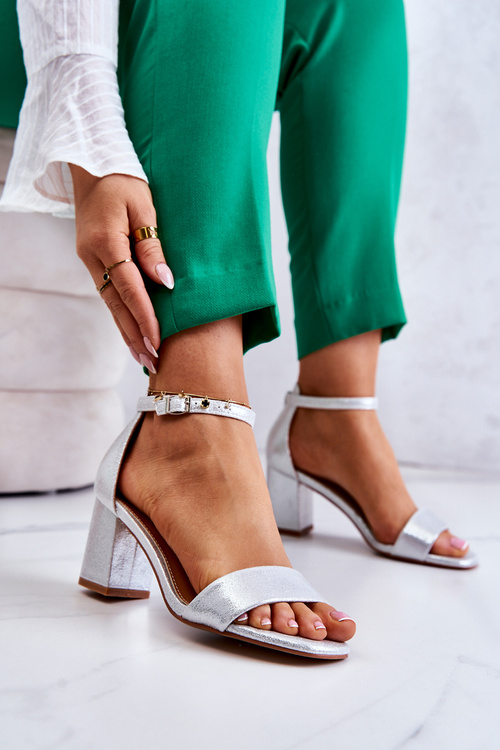 Damskie Modne Sandały Na Słupku Srebrne Lucida