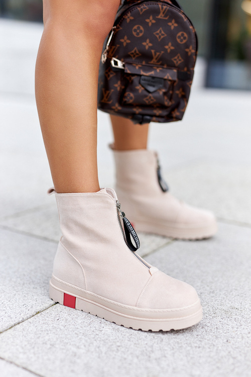 Botki Damskie Na Platformie Beżowe Charlee