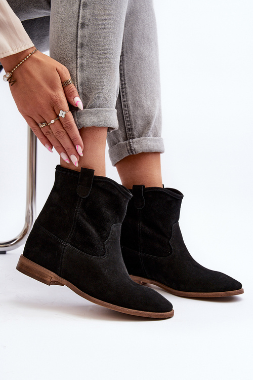 Zazoo 2326 Zamszowe Wsuwane Botki Damskie Czarne