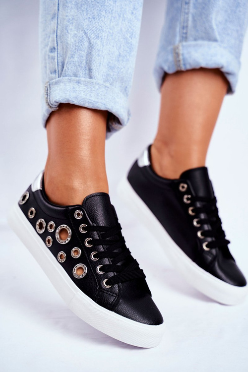 Damskie Trampki Z Dziurami i Cyrkoniami Czarne Roxas