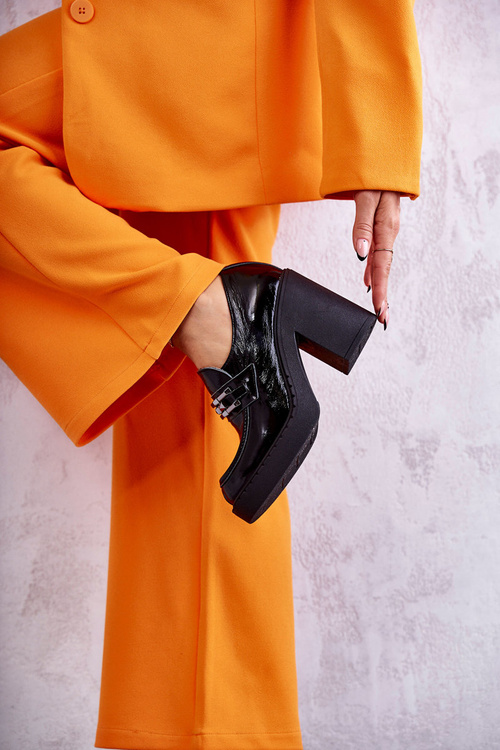 Lakierowane Półbuty Na Masywnym Słupku Czarne Lemar Jaime