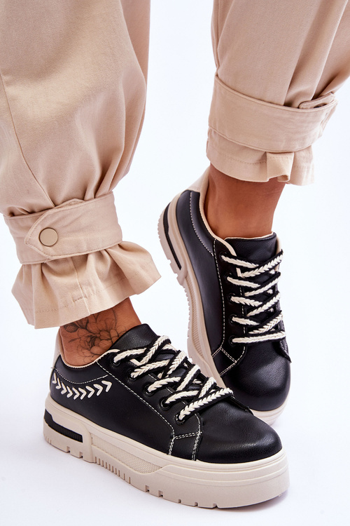 Wygodne Damskie Buty Sportowe Na Platformie Czarno-Beżowe Devan