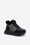 Skórzane Sneakersy Trapery Damskie Z Futerkiem Na Platformie Big Star OO274A329 Czarne