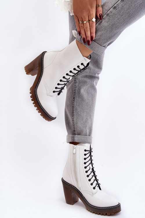 Botki Damskie Sznurowane Na Słupku Białe Arove