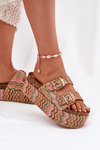 Klapki Damskie Na Masywnej Platformie Z Plecionką I Klamrami Multikolor Eradriana