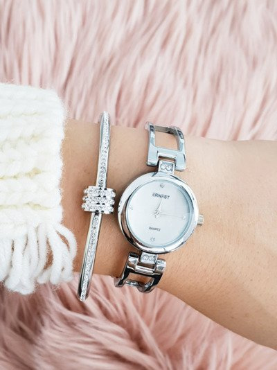 Ernest Damski Srebrny Zegarek na Bransolecie Claus