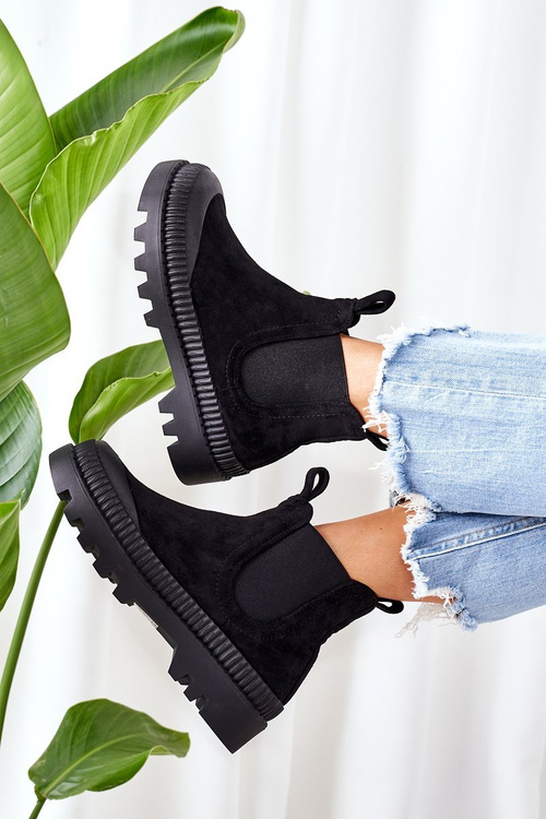 Zamszowe Workery Na Platformie Czarne Come With Me