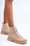 Zamszowe Wysokie Trampki Damskie Beżowe Eleamia