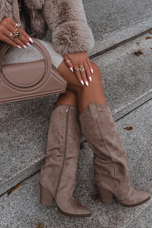 Ocieplane Kozaki Kowbojki Na Słupku Z Eko Zamszu Beżowe Mavine