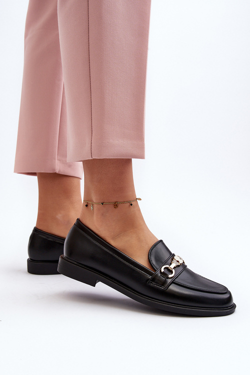 Damskie Mokasyny Na Płaskim Obcasie Eko Skórzane Czarne Vimedia