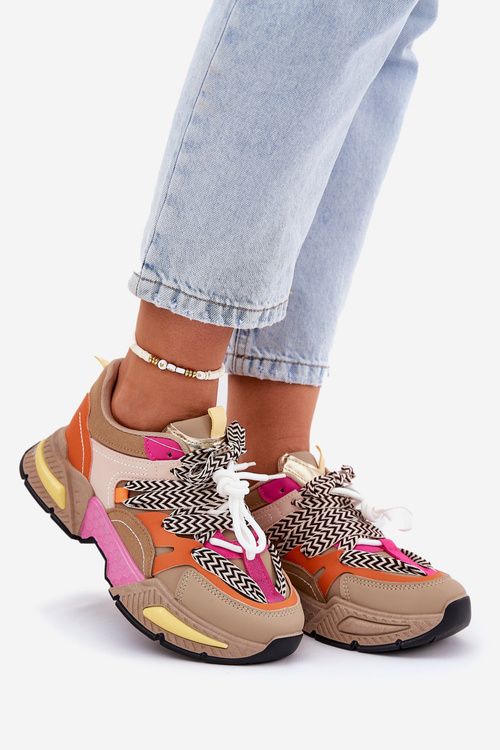 Buty Sportowe Sneakersy Damskie Z Podwójnym Sznurowaniem Khaki Samoles