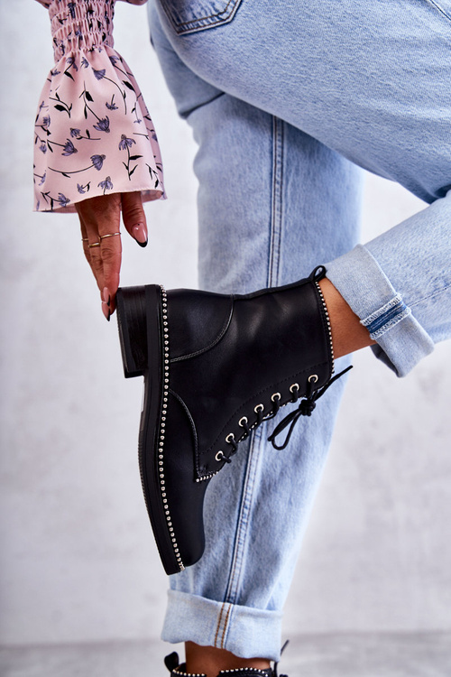 Damskie Botki Z Ćwiekami Czarne Rostill