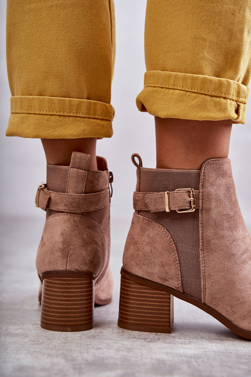 Zamszowe Botki Na Słupku Brązowe Vannes