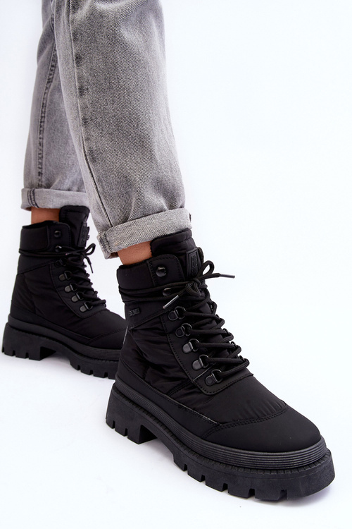 Damskie Trapery Botki Ocieplane Na Platformie I Płaskim Obcasie Big Star MM274338 Czarne