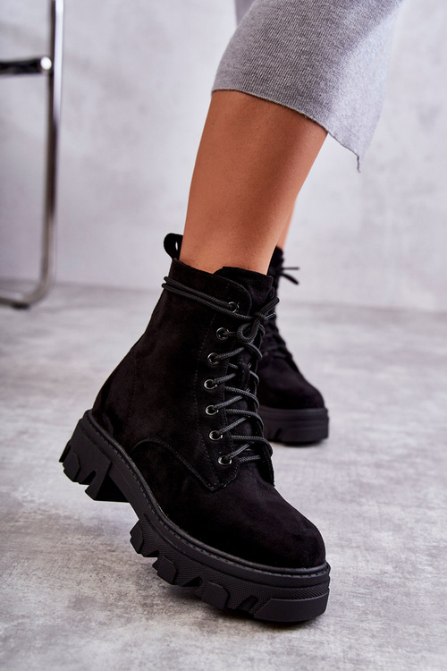 Zamszowe Ocieplane Botki Workery Czarne Darvin