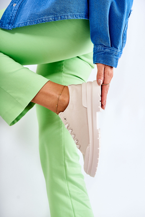 Damskie Trampki Materiałowe Jasnobeżowe Parossa