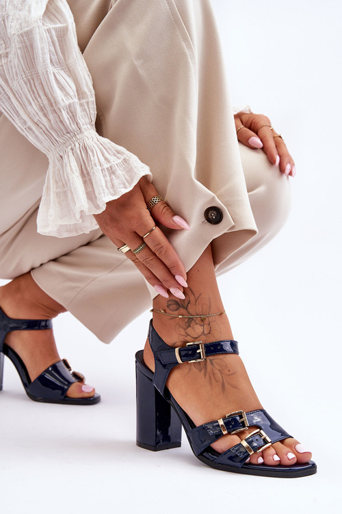 Lakierowane Sandały Na Obcasie S.Barski 80-3 Czarne