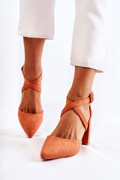 Modne Sandałki Na Słupku Pomarańczowe Sinari