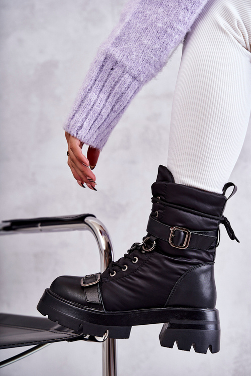 Damskie Botki Śniegowce Z Łańcuchem GOE KK2N4018 Czarne