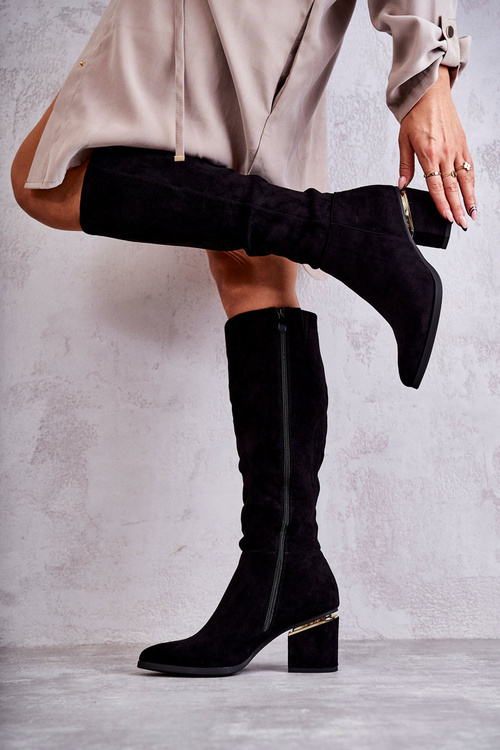 Zamszowe Klasyczne Kozaki Na Suwak Czarne Leyette