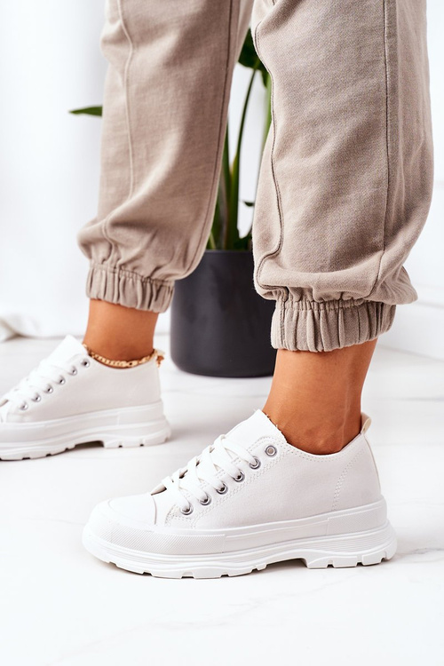 Damskie Trampki Na Platformie Białe Travel Time