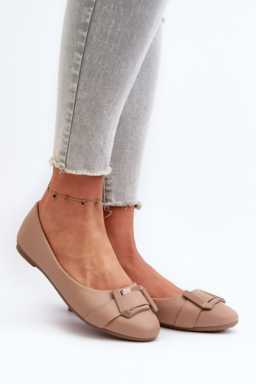 Baleriny Z Paskiem I Ozdobą Eko Skórzane Ciemnobeżowe Cadwenla