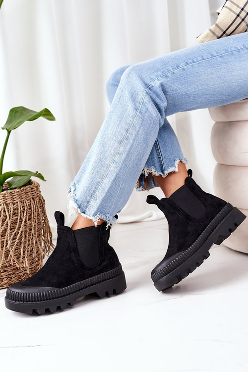 Zamszowe Workery Na Platformie Czarne Come With Me