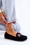 Damskie Zamszowe Mokasyny Z Ozdobami Czarne Janetta