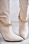 Damskie Zamszowe Ocieplane Kozaki Z Łańcuchem Jasnobeżowe Jasmin