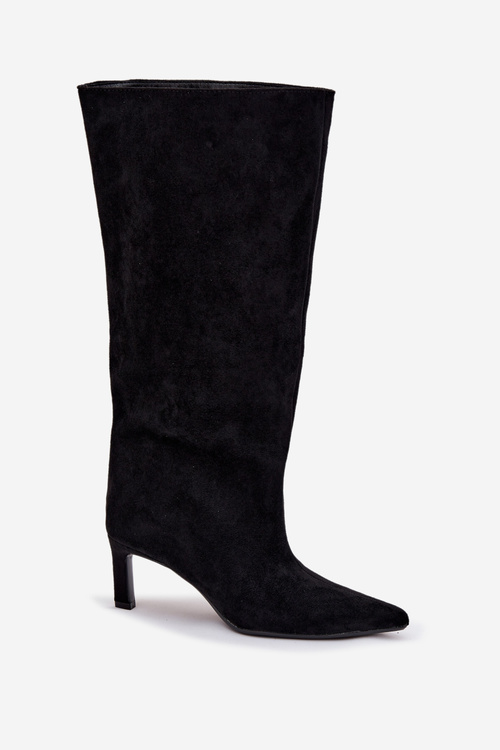 Kozaki Damskie Z Eko Zamszu Wsuwane Na Szpilce Czarne Phelin