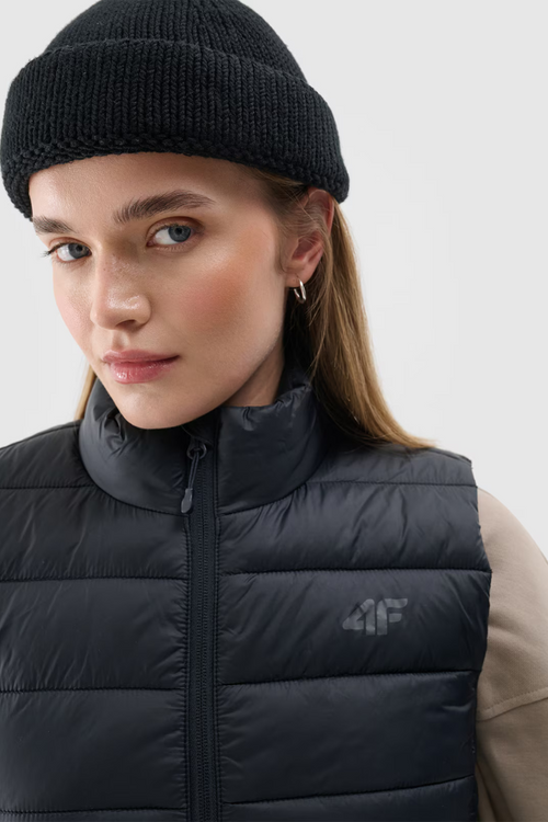 Bezrękawnik Damski Puchowy Ze Stójką 4F 4FWAW24TVJAF139-20S Czarny