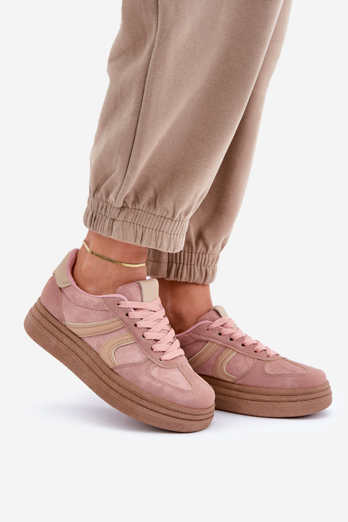 Sneakersy Damskie Na Platformie Różowe Lesida