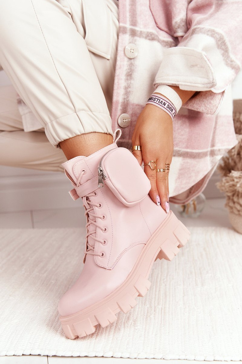 Botki Workery Na Platformie z Nerką Różowe Saturday