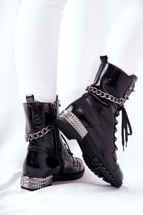 Skórzane Botki Workery Laura Messi Czarne 2209