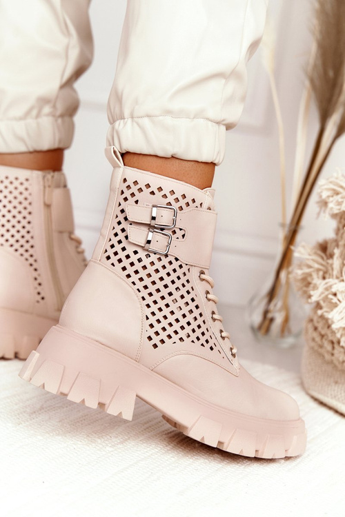 Ażurowe Botki Workery Na Platformie Beżowe Blown Away