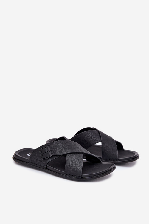 Skórzane Klapki Męskie Z Klamrą Big Star RR174076 Czarne