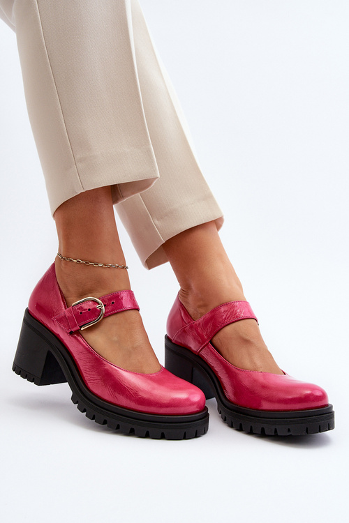 Zazoo 20166 Lakierowane Skórzane Czółenka Fuksja