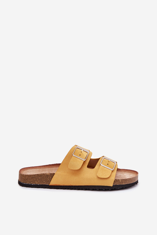 Klapki Damskie Na Korkowej Platformie Klamry Żółte Evisolla