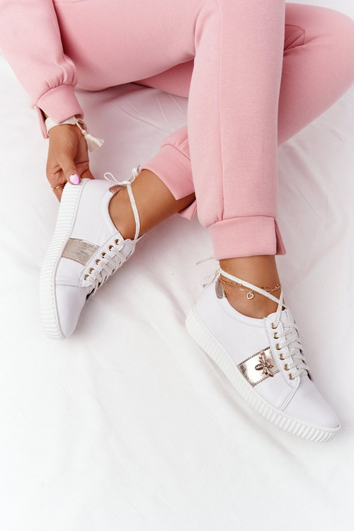 Damskie Skórzane Tenisówki Lewski Shoes 2786-0 Biało-Złote