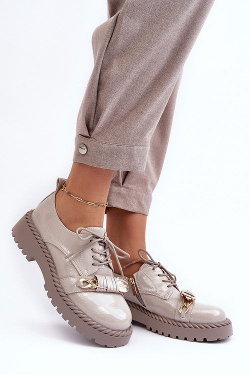 Damskie Lakierowane Półbuty D&A MR870-81 Szare