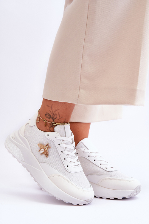 Błyszczące Buty Sportowe Z Ozdobą Białe Seneca