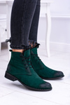 Skórzane Zielone Damskie Botki Z Koronką Millano